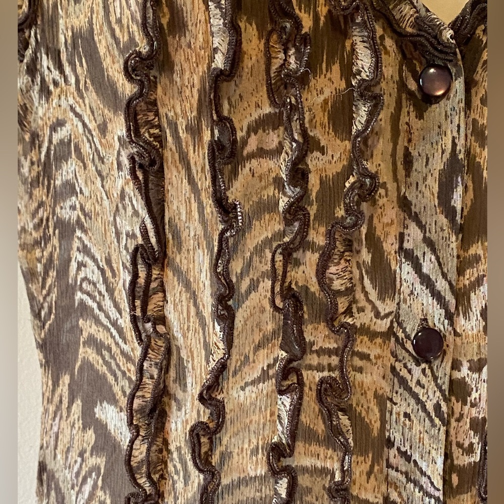 FINAL PRICE Oscar de la Renta sheer button down dress,tan/brown paisley,ruffle 4 - Picture 7 of 11